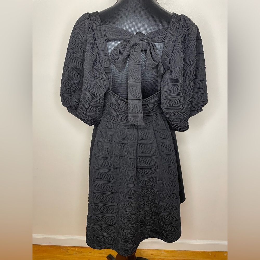 Free People Dress Violet Puff Sleeve Mini Baby Doll Textured Black Size Medium - Picture 6 of 12